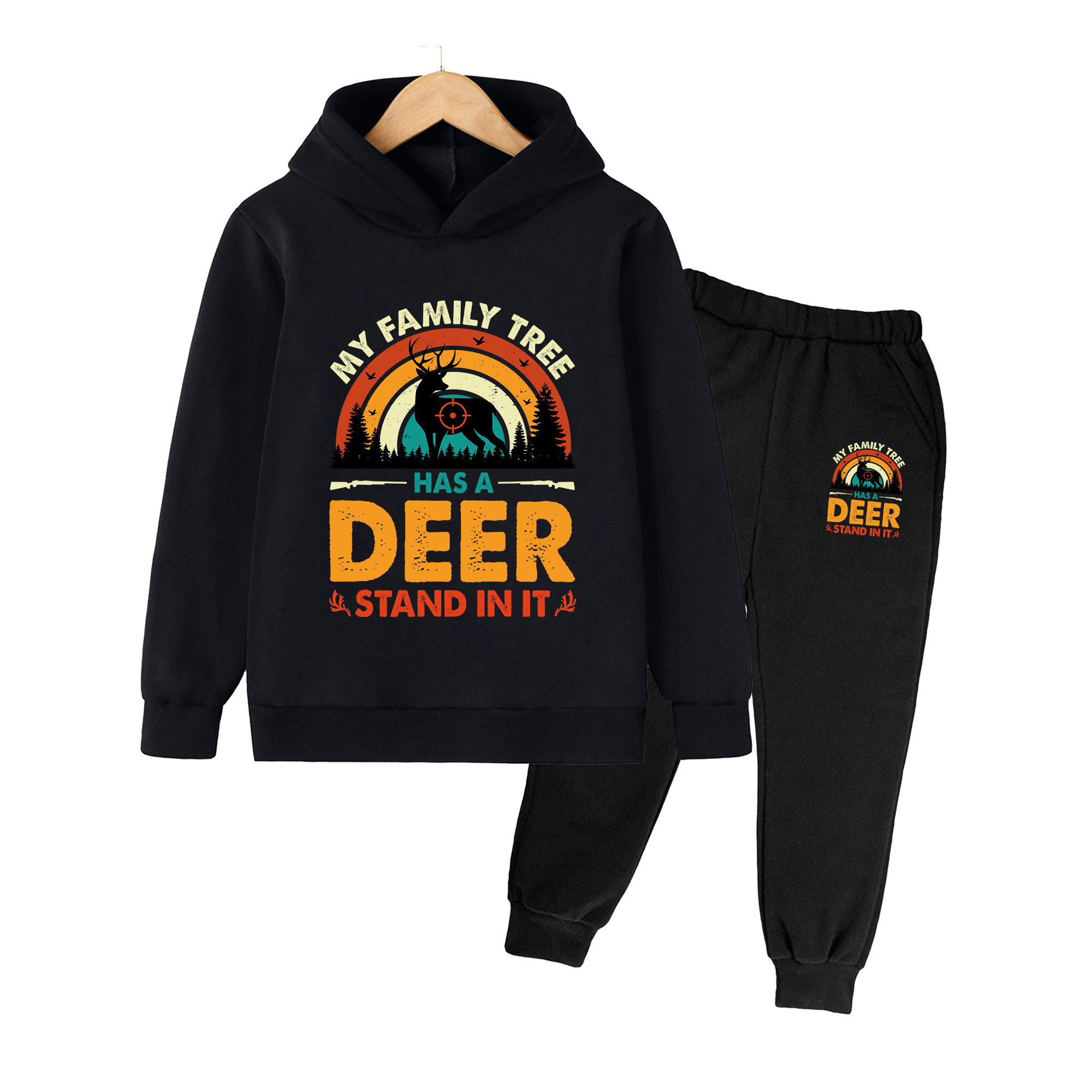 Hunting Outdoor Boys - Kids Hoodie & Sweatpants Set, Retro